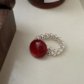 Anello con perline in argento sterling S925 minimalista con pietra di agata rossa - Stile Tondo Rosso (32JZ22)