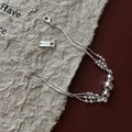 Elegant multi-layered S925 sterling silver beaded bracelet with adjustable lobster clasp - 925 Silver / Minimalist Splicing Bead Style (SL049)