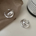 Minimalist matte S925 sterling silver double-layer ear cuff set with a modern Nordic style - Matte Double Layer Ear Cuff (EHY094) / 925 Silver