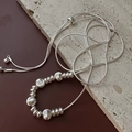 Collar de cadena de serpiente ajustable de plata S925 con cuentas sobre piedra - Plata 925 / Estilo de Cuentas Cadena de Serpiente (XL091)