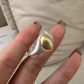 Schicker S925 Silberring zweifarbig mit mattem Finish und goldenem Perlendetail - Einstellbar Offen / Matt Bicolor Stil (JZX104)