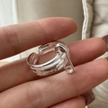 Minimalist S925 sterling silver triple layer open ring with safety pin heart design - Adjustable Open / Multi-layer Open Pin Ring (JZF062)