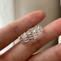 S925 Sterlingsilber Ring mit vierlagigem Wellendesign und verstellbarer Öffnung - Einstellbar Offen / Dreischichtiger Wellenstil (JZF059)