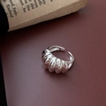 Retro S925 sterling silver croissant ring with a polished ribbed texture and open design - Adjustable Open / Croissant Style (JZG076)