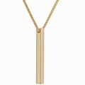 Detail van een spiegelgepolijste gouden kolom hanger met een fijne metalen box-schakelketting - Venetiaanse Ketting / Goud