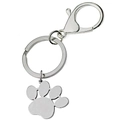 Polished silver stainless steel pet paw print pendant with lobster clasp keychain - Silver