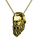 Detail van de gouden Viking-hoofdhanger met roestvrijstalen boxketting voor heren - Goud