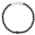 Macro shot of hematite beaded bracelet with metallic luster and silver disc accents - 6mm Beads Silver