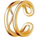 Double-layered geometric gold open ring featuring smooth and twisted rope textured bands - Rose Gold Multi-layer Twisted Braided Style (RH0032rg)