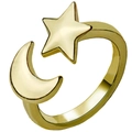 Adjustable gold star and moon open ring with a polished finish on white background - Adjustable Open / Gold