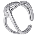 Minimalist silver double-layered knotted open ring with adjustable cross-over band design - Adjustable Open / Silver