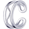 Three-layer geometric silver open ring featuring a braided middle band for women - Silver Multi-layer Twisted Braided Style (RH0032s)