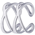 Polished silver adjustable geometric X-shaped ring with minimalist double layer design - Silver X-Cross Style (RH0022s)