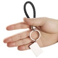 Personalisierter Kennzeichen-Schlüsselanhänger mit schwarzem Band und Metallplakette - Schild mit geflochtenem Seil Stil / Schwarz/Silber