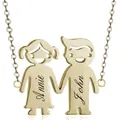 Personalisierte goldene Edelstahlkette mit Jungen- und Mädchenanhängern und Namensgravur - Gravierter Goldton
