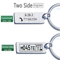 Custom silver license plate keychain with personalized double-sided engraving - Double-sided