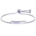 Adjustable silver titanium steel bar bracelet with box chain and bolo slider closure - Silver