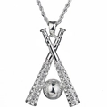 Hip Hop iced out silver baseball bat pendant necklace with sparkling rhinestones for men - Rope Chain Necklace / Silver