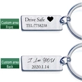 Custom silver stainless steel keychain with laser-engraved phone number and front-back text - Double-Sided Pattern Style