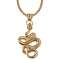 3D gold snake pendant necklace for men featuring realistic scales and box chain - Gold