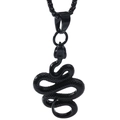 Macro shot of 3D black coiled snake pendant showing detailed scale texture on box chain - Black