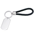 Silver stainless steel laser tag keychain with black braided leather strap for men and women - Braided Rope with Dog Tag