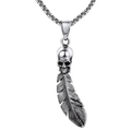 Collana con ciondolo a teschio e piuma in acciaio inossidabile stile gotico vintage - Argento