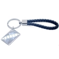 Llavero de cuero trenzado negro con placa rectangular de metal plateado para grabar - Placa Cuadrada con Cuerda Trenzada