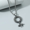 Vintage Viking necklace with female symbol pendant and hammered finish on chain - Female Style