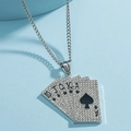 Hip hop ace of spades flush poker pendant necklace with white rhinestones on silver chain - Spade Flush
