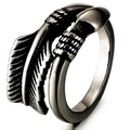 Vintage silver arrow feather open ring in retro tribal style hip hop design - Adjustable Open / Black