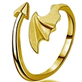 Adjustable gold ring with gothic devil tail arrow and bat wing design for unique styling - Gold Devil Wings Style (RH0011g)