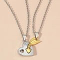 Set di collane con freccia dorata e cuore d'argento con incisione LOVE YOU per coppie - Design Bicolore Oro e Argento