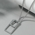 Collar minimalista con colgante geométrico rectangular doble en acero inoxidable pulido - Color Acero