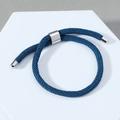 Bracciale intrecciato blu navy regolabile con fibbia scorrevole in acciaio inossidabile argento - Blu