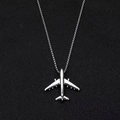 Collana con pendente a forma di aereo in argento lucido con catena a maglie per uomo - Stile Aereo di Linea Lucidato a Specchio (Aereo Argento 1) / Argento