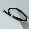Bracciale minimalista in corda intrecciata nera con dettagli in metallo argento - Nero
