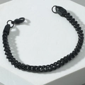 Pulsera de cadena de acero de titanio negro pulido para hombre con cierre de langosta - Negro
