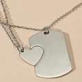 Set collana puzzle a cuore in acciaio inossidabile argentato per gioielli coppia - Duo di Collane con Ciondolo Puzzle