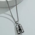 Vintage silver binocular pendant necklace with stone pattern on a sleek square chain - Telescope Pendant (Antique Silver) / Antique Silver