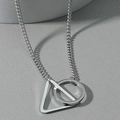 Collar minimalista de acero de titanio con colgantes de círculo y triángulo entrelazados - Triángulo Círculo Plateado