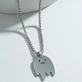 Collier avec pendentif fantôme argenté minimaliste en acier titane poli pour hommes - Argent