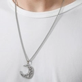 Ensemble collier pendentif soleil et lune avec motif géométrique creux sur chaîne argentée - Collier Pendentif Lune