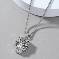 Collier rétro pour hommes avec pendentif tête de tigre en argent et gravure 3D précise - Léopard