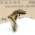 Retro crocodile open ring in vintage gold finish with detailed scale texture - Adjustable Open / Gold