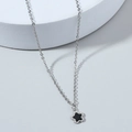 Minimalist silver hip hop necklace with black and white flower pendant for women - Flower
