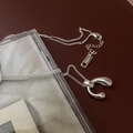 S925 sterling silver drop necklace featuring a sleek U-shaped pendant on a long link chain - Silver Long Style (XL082)