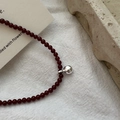 Vintage S925 sterling silver necklace with dark red agate beads and small bell pendant - Red Agate Beads (41TL11) / 925 Silver