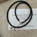 Minimalist S925 sterling silver necklace featuring elegant black agate beads and a round pendant - Black Agate Beads (41TL11) / 925 Silver