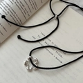 Minimalist 925 sterling silver flower pendant necklace with adjustable black cord on book - Hollow Flower Style (41TL14) / 925 Silver